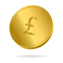 Realistic Gold Pound coin vector illustration. Money currency coin.