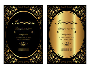 Invitation card design - luxury black and gold vintage style