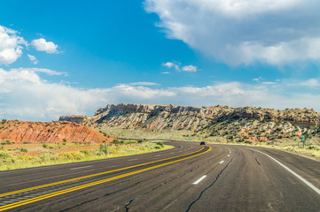 Road in the Desert. Traveling in Arizona by car
