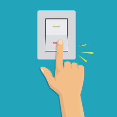 Isometric icon. Hand turning on the light switch. Toggle switch. Electric control concept. Vector graphic - 165610589