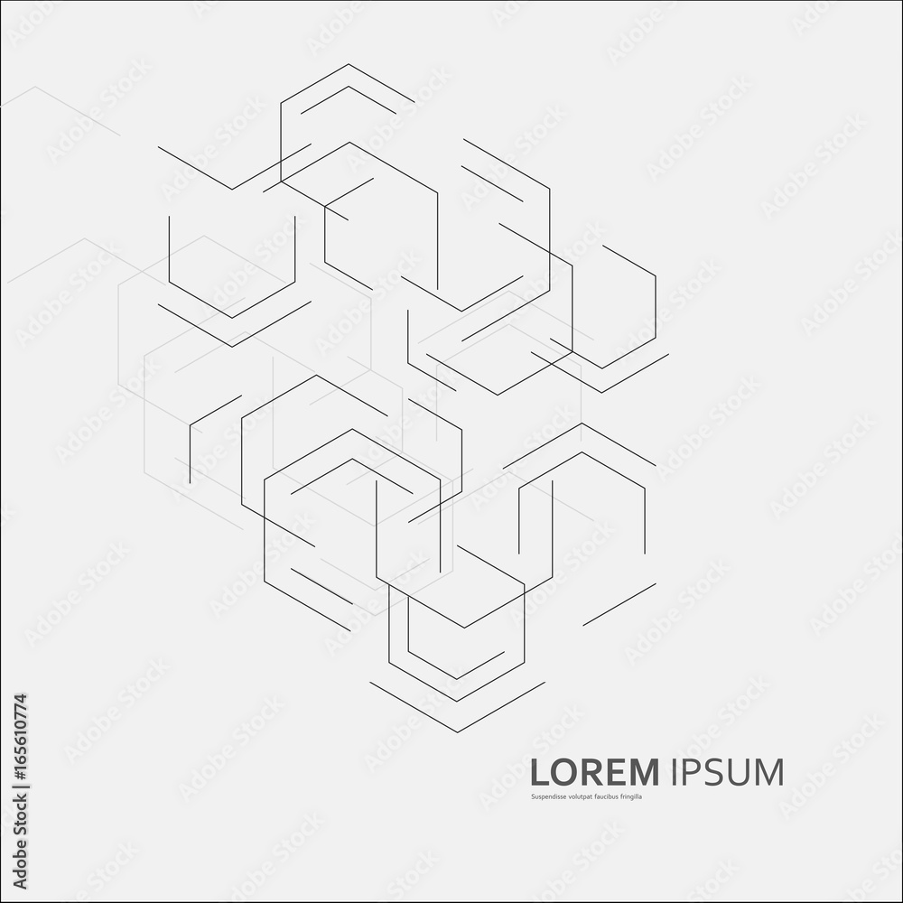 Aufkleber Abstract Black Line Pattern Hexagon. Creative Minimalistic Design