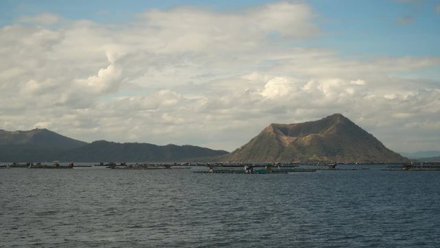 Taal Volcano on Luzon Island North of Manila in Philippines. Volcano with a crater on an island in the middle of a lake. Luzon, Philippines. 4K video. Travel concept.