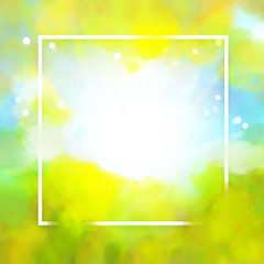 Fototapeta premium Multi colored, vibrant blue, yellow, white watercolor splash with frame abstract background (backdrop, banner)