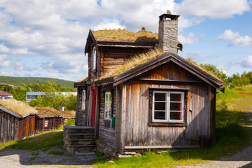 Fototapeta na wymiar Traditional houses of copper mines town of Roros, Norway