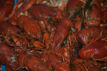 Red boiled crawfish. Natural food