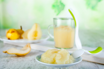 Pear puree for baby nutrition