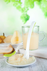 Pear puree for baby nutrition