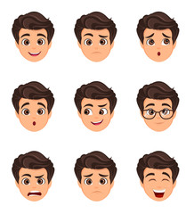 Male emotions set. Facial expression. Cartoon character with various face expressions.
