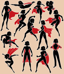 Super Heroine in Action / Super heroine silhouette in 13 different poses. © Malchev
