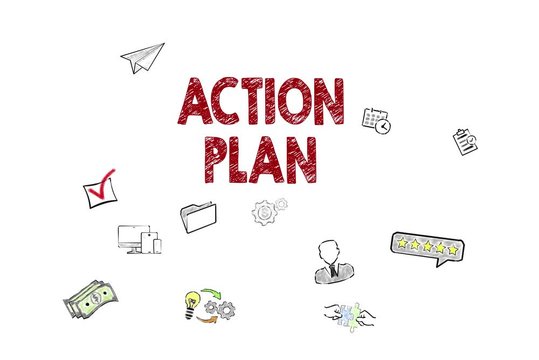 Action plan concept. Icons on white background