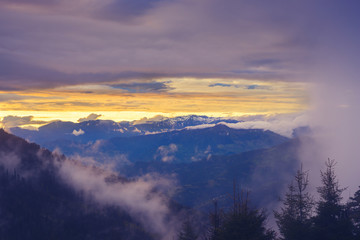 Epic sunset in a mountains after storm