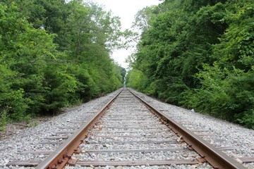 Fototapeta premium A low angle view of the railroad tracks.