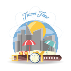 beach travel with landscape of the city buildings
