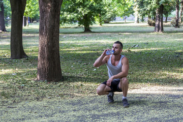 He rests after training and drinks water