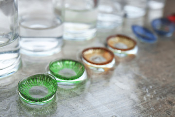 Color contact lenses on table