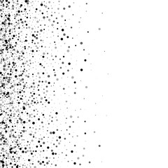 Dense black dots. Scatter left gradient with dense black dots on white background. Vector illustration.