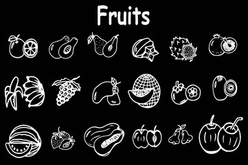 Hand drawn group of fresh fruit doodle vector set