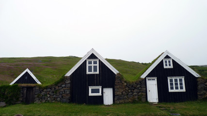 Fototapeta na wymiar traditionelle isländische Häuser im Nationalpark Skaftafell in Island