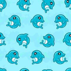 Obraz premium Cute kids pattern for girls and boys. Colorful dolphin on the abstract bright background create a fun cartoon drawing.The background is made in colors.Urban backdrop for textile and fabric