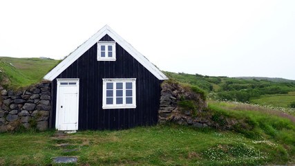 Fototapeta na wymiar traditionelle isländische Häuser im Nationalpark Skaftafell in Island
