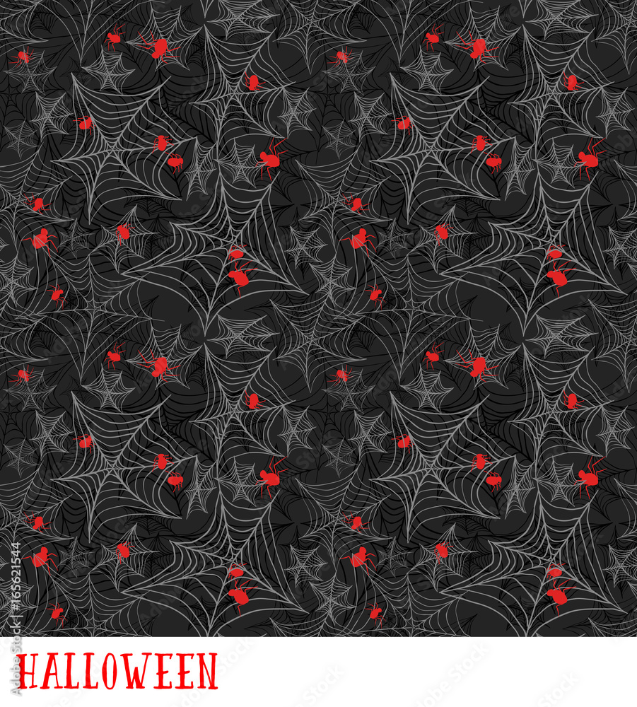 Wall mural cobweb seamless pattern. vector halloween background. spider s gossamer on the black.