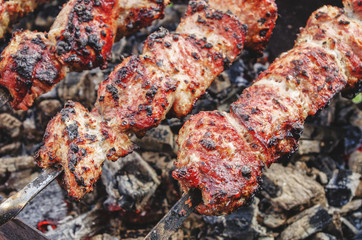 Barbeque meat with charcoal