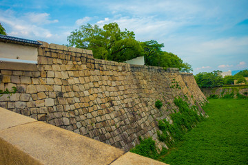 Fototapeta na wymiar Stoned wall near Osaka Castle in Osaka, Japan