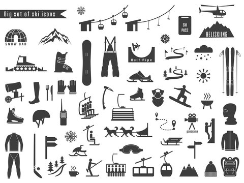 Big set of icons for ski and winter sports.