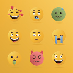 Vector illustration. Set of realistic emoticons with shadow