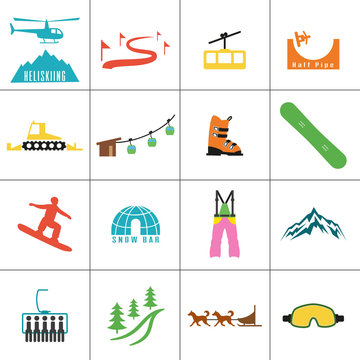 Set of icons for ski and winter sports.