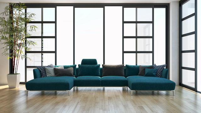 Modern bright living room. 3D rendering