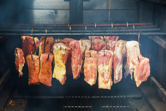Ham, in a homemade smokehouse