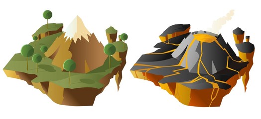 floating islands with mountain and volcano © matiasdelcarmine