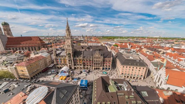 Munich city skyline timelapse at Marienplatz new and old Town Hall Square, Munich, Germany, 4K Time lapse