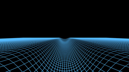 Abstract digital tunnel background. Landscape grid illustration. 3d cyberspace technology wireframe vector. Digital mesh ravine for banners.