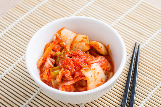Kimchi cabbage (Korean food) in a bowl ready to eating