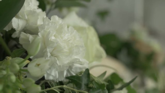 Floral background of white flowers. White wedding bouquet. White flower closeup