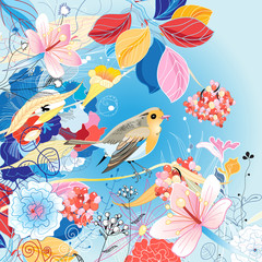 Beautiful bright illustration with a bird