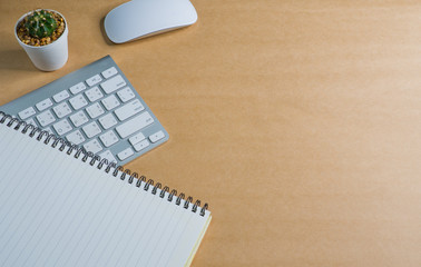 work space top view / office desk / business concept