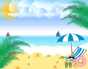 Fototapeta na wymiar Summer holidays. beach seashore. beach chair.Vector background