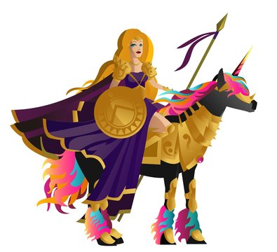 fantasy warrior princess riding a black unicorn