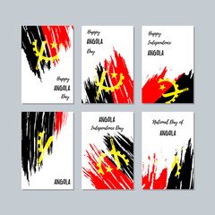 Obraz na płótnie Canvas Angola Patriotic Cards for National Day. Expressive Brush Stroke in National Flag Colors on white card background. Angola Patriotic Vector Greeting Card.
