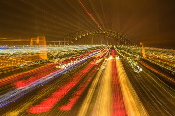Fototapeta na wymiar Night light trails from Sydney Harbour Bridge