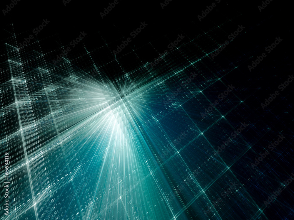 Poster abstract background. fractal graphics series. three-dimensional composition of textured grids. blue 