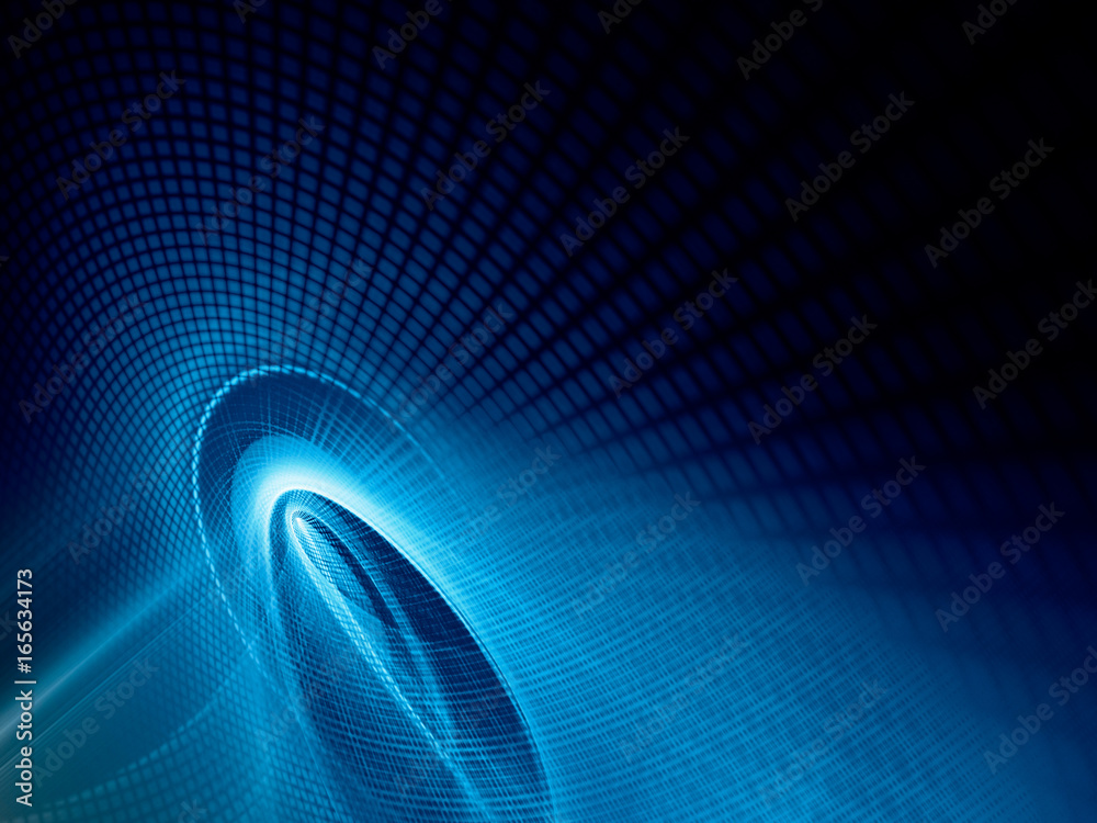 Fototapete Abstract background element. Fractal graphics series. Curves, blurs and twisted grids composition. Blue and black colors.