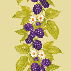 Vector seamless floral pattern with blackberry.