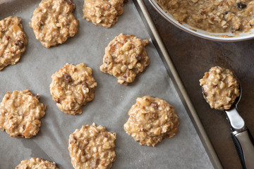Healthy homemade banana and oatmeal cookies dough before baking
