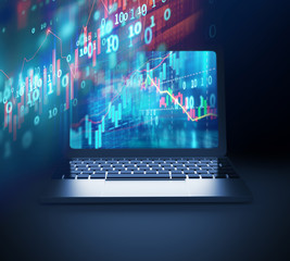 technical financial graph on laptop screen 3d illustration