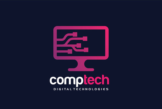 Computer Technology Logo Template Design Vector, Emblem, Design Concept, Creative Symbol, Icon