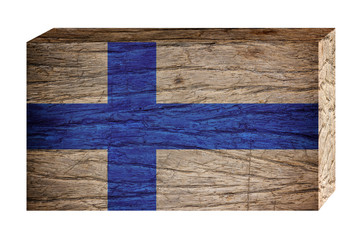 Finland flag on wooden texture isolated on white background, 3d vintage style